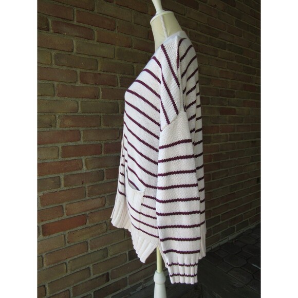 LOFT Cardigan Sweater XL Striped Pockets V-Neck Buttons Chunky 2021 Academia - Picture 5 of 14